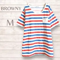 BROWNY Tシャツ　ボーダー　綿混　トリコロール　カジュアル　ふるじょ