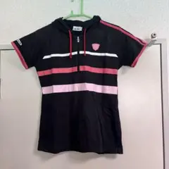 アディダス　レディース　フード付きシャツ L 黒/ピンク