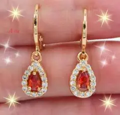 【在庫処分】CZダイヤモンド ドロップピアス 雫 red 美品j5