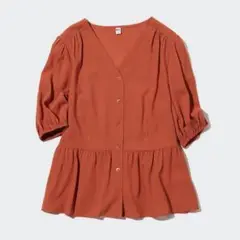 ユニクロ Vネックボリュームスリーブブラウス　（半袖） オレンジ Sサイズ