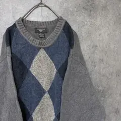 90s vintage 柄ニット アーガイル コットン メンズ L 古着 F4