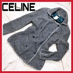 匿名配送無料 CELINE ミドル丈 モヘアミックス コート 千鳥格子柄