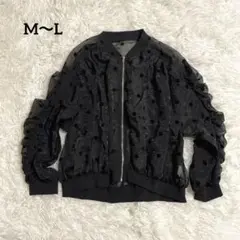 シースルー　シフォン　ドッド柄　ブルゾン　ブラック　M〜L