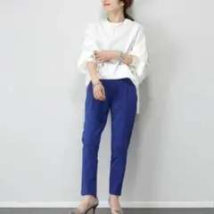 全方向ストレッチ　テーパードパンツ　ブルー　Мサイズ　レディース