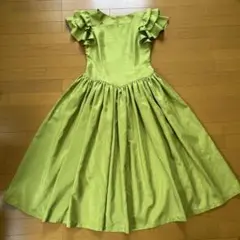 フリル付き袖のライトグリーンの フラダンスドレス　L