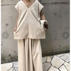新品【ulu/ウル】 linen denim vest ボタン付きオーバーサイズ
