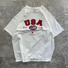 メンズ 古着 デルタ Tシャツ 白 USA国旗 ロゴ プリント XL