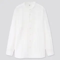 美品✨UNIQLO リネンコットン スタンドカラーシャツ Mサイズ 白 長袖
