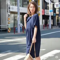 大特価　MINE SAM ドレス　XL ダークブルー　無地　セミロング　ゆったり