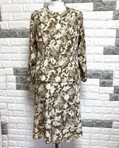美品【ジェーンモア】JANE MOREブラウン花柄 セットアップLスカート上品