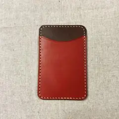 ハンドメイド♪栃木レザーシンプルパスケース、カードケース、レッドブラウン