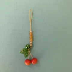 さくらんぼストラップ 鈴付き