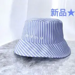 ミュウミュウ プリント バケットハット 帽子 ストライプ 刺繍ロゴ 新品未使用