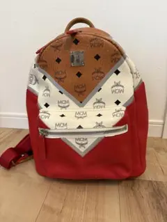 h47【美品】MCM レザー　スタッズ　レッド　赤　ヴィセトス柄　リュック MCM エムシーエム リュック スタッズヴィセトス バックパック