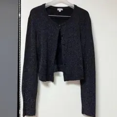 カーディガン ブラック スパンコール ラメ 古着 ビンテージ 長袖 Mサイズ 黒