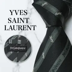 【極美品】イヴサンローラン ネクタイ ストライプ グリーン YSL ロゴ