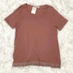 新品▲Foun Nooma▲Tシャツ レース ラウンドネック ダスティピンク M