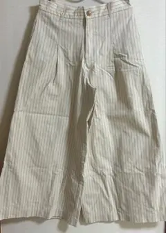 ZARA コットン　ワイドパンツ　ストライプ　アイボリー