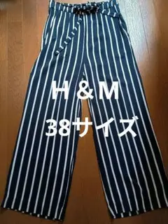 Ｈ＆М　ストラップパンツ　ネイビー×ホワイト　38
