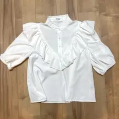 Hudson フリル付きホワイトシャツ 半袖