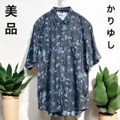 メンズ・アロハシャツ ・かりゆし 花柄 半袖 Lサイズ美品