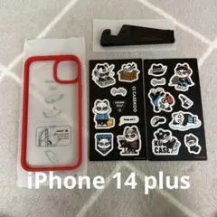 iPhone14 plus レッドケース ステッカー スタンド付き