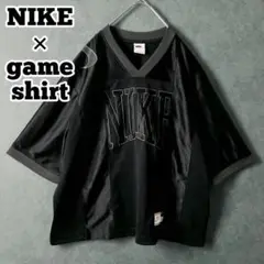 【★NIKE×刺繍ビッグロゴ】M 背面ロゴ ゲームシャツ 黒系 サッカー 古着