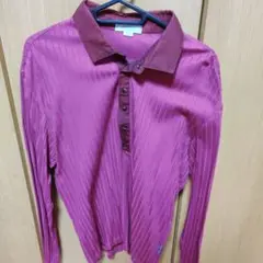 メンズ 長袖シャツ L 紫 ストライプ