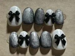 ネイルチップ 【黒リボン×マグネットネイルチップ】
