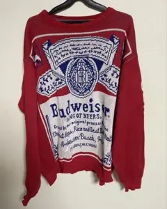 【USA】古着Budweiser ビールラベルデザイン ニット L