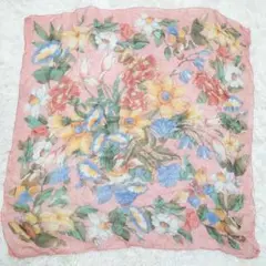 極美品✨シャネル シルク100 大判スカーフ 花柄 総柄 ピンク シルクシフォン