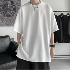 夏服 メンズ 半袖Tシャツ メンズ ビッグT 無地 オーバーサイズ 軽い 白　M
