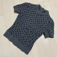 本物 美品 ルイヴィトン 水玉 ドット柄 ジップアップ 半袖 ニットセーター S