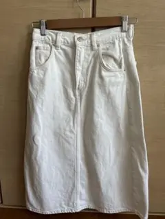 ZARA☆ 白 Aラインスカート デニム風 膝下丈 フレア M相当
