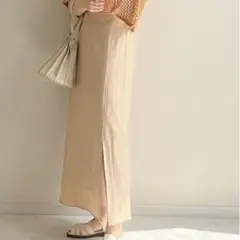 リネンタッチスリットナロースカート ベージュ