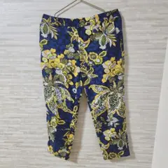 BANANA REPUBLIC 花柄パンツ テロテロ　ブルー+イエロー 七分丈