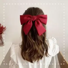 リボン バレッタ 赤 シンプル ヘアアクセ 大きめ レトロ 韓国 きれいめ