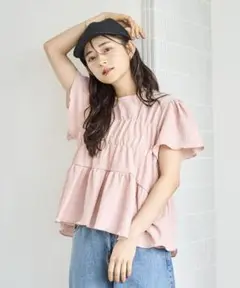 mil カット楊柳 シャーリングペプラムブラウス