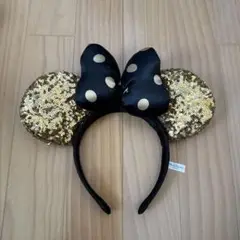 ミッキー耳カチューシャ 黒と金のドット
