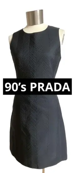 プラダ PRADA ノースリーブ ナイロン ステッチ ワンピース42 黒