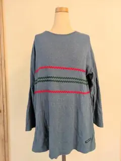 GO HEMP ヘンプ素材 7分袖カットソー 青 ストライプ