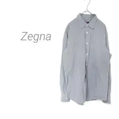 【Zegna ゼニア】メンズ チェックシャツ 長袖 トルコ製 紺×白 L 上品