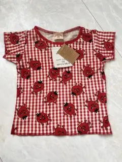 新品　ムチャチャ　赤　ギンガムチェック 半袖Tシャツ XS いちご柄