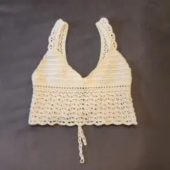 アイボリー かぎ針編みのキャミソール ハンドメイド　S～M　サイズ調節可