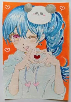 手描きオリジナルイラストアナログ「ハートパンダ」