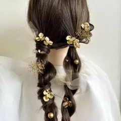 B-49ꕥゴールドフラワーꕥ髪飾りꕥ成人式 結婚式 卒業式