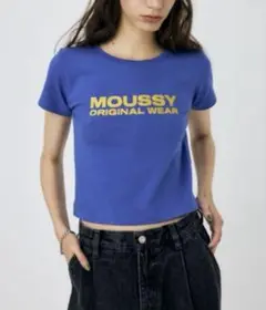 RHINESTONE MOUSSY Tシャツ ブルー　チビT