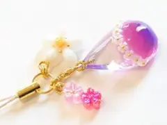 644　花しずく　紫桃　ストラップ