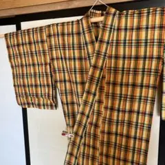 ￼￼オレンジ格子柄、￼バチ衿綿着物