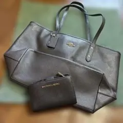 COACH&MICHAEL KORS ダークグレー トートバッグと財布セット